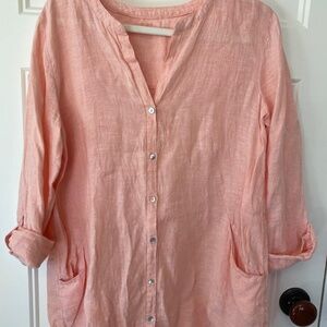 Pale Peach Linen Poet Blouse | Oversized Fit | Size M
